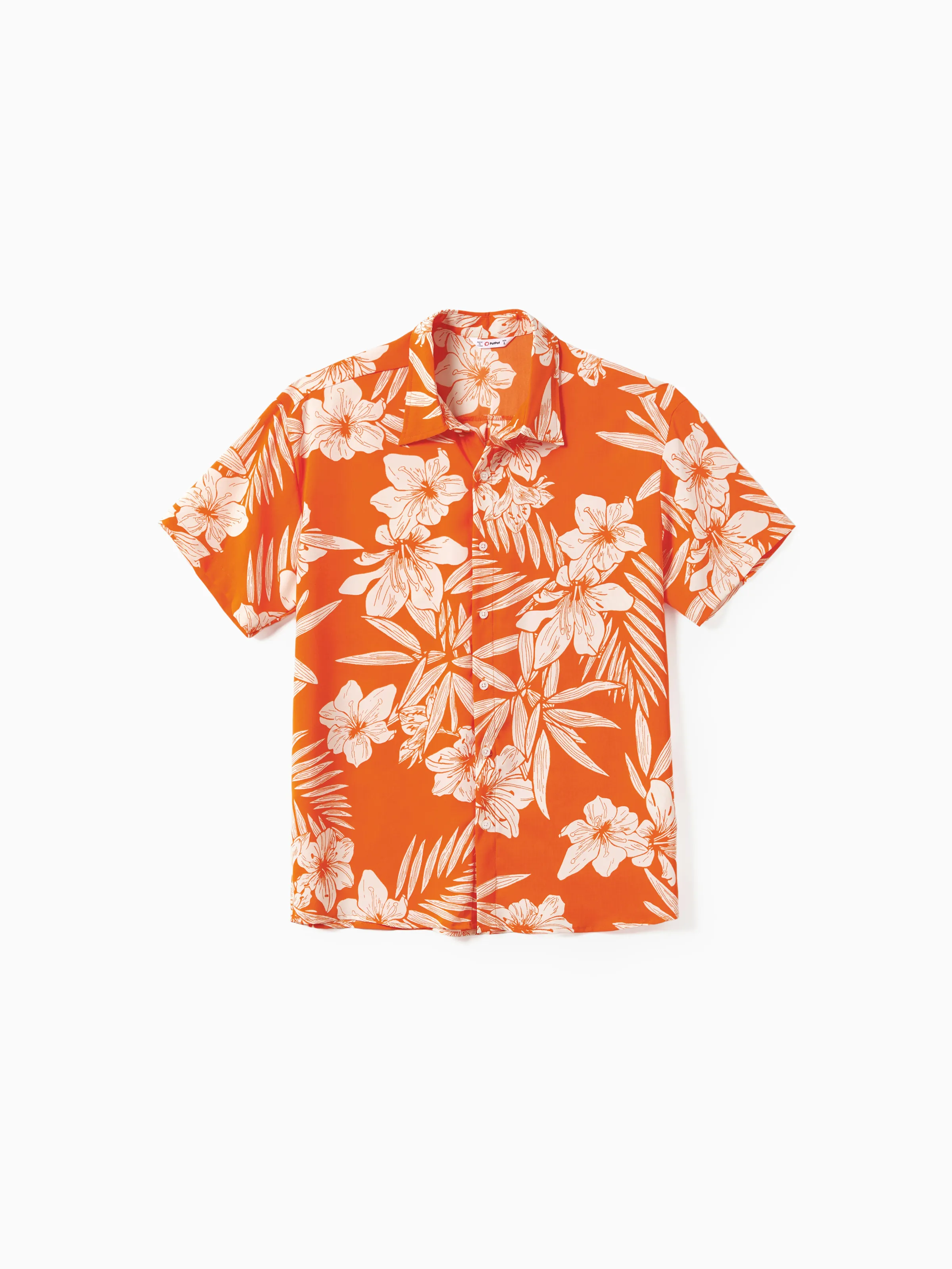 

Family Matching Orange Beach Shirt and Floral Strap Dress Sets