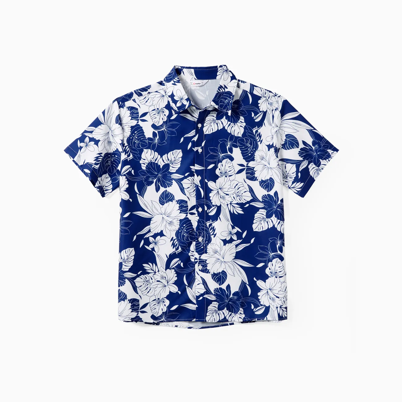 Family Matching Floral Beach Shirt and A-Line Ruffle Hem Strap Dress Sets royalblue big image 1