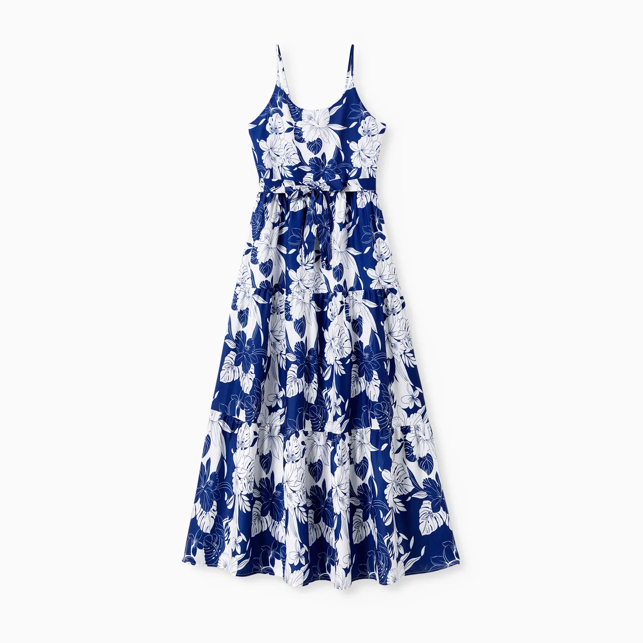 Family Matching Floral Beach Shirt and A-Line Ruffle Hem Strap Dress Sets royalblue big image 1