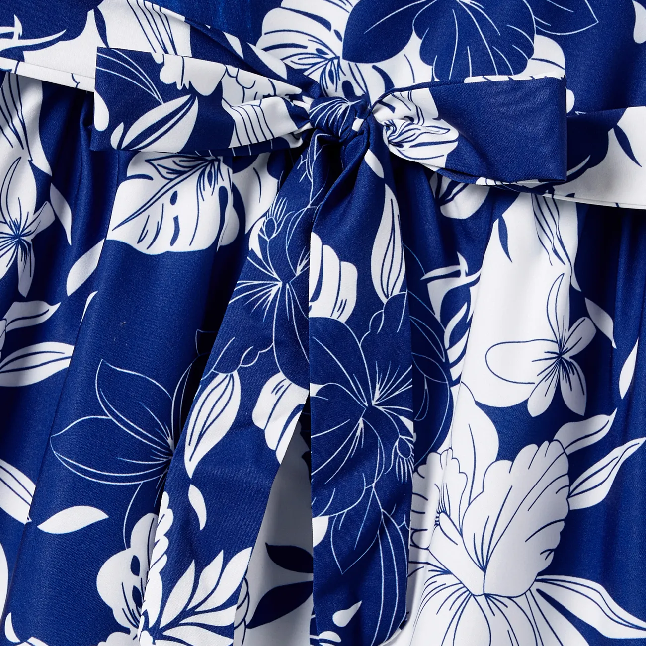 Family Matching Floral Beach Shirt and A-Line Ruffle Hem Strap Dress Sets royalblue big image 1