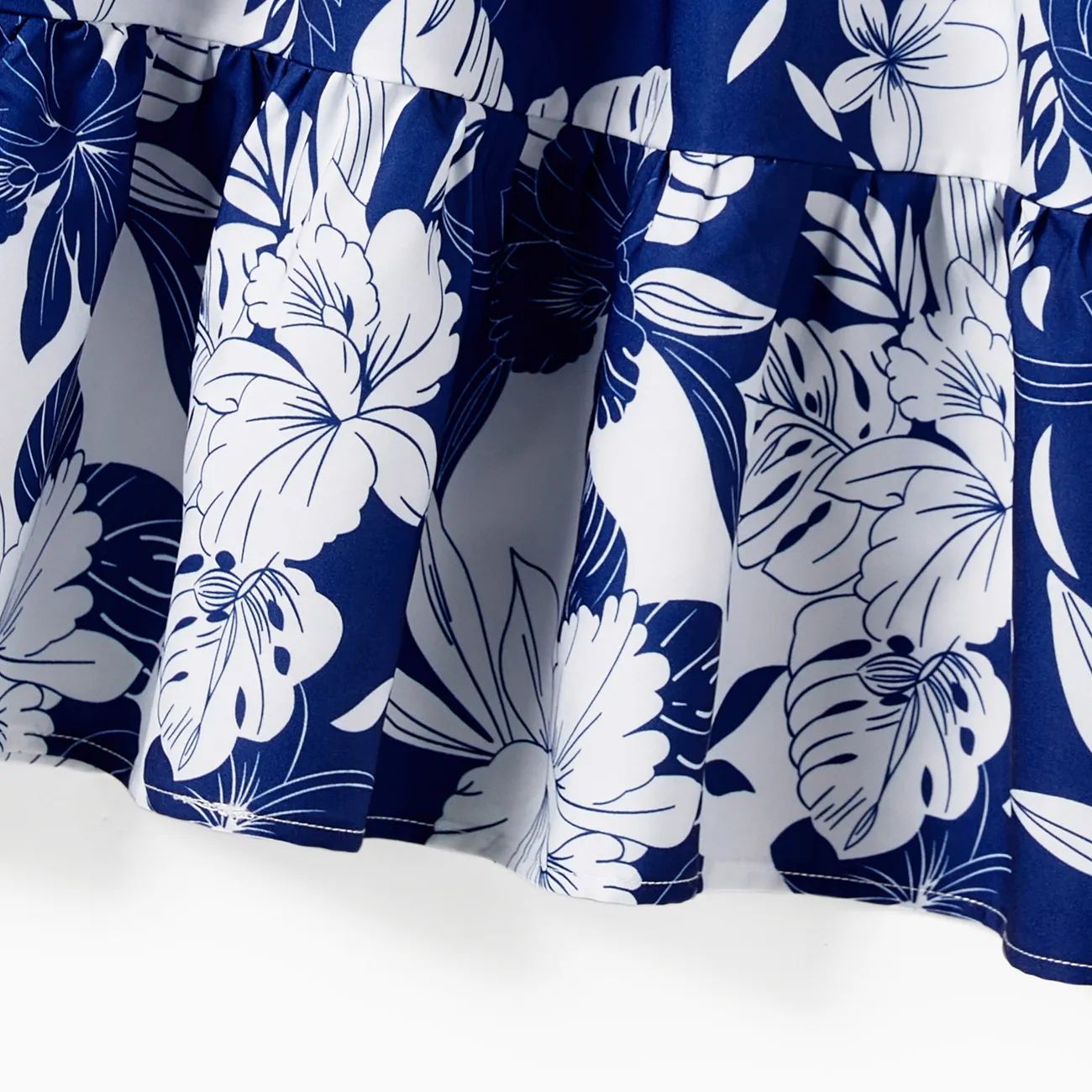 Family Matching Floral Beach Shirt and A-Line Ruffle Hem Strap Dress Sets royalblue big image 1