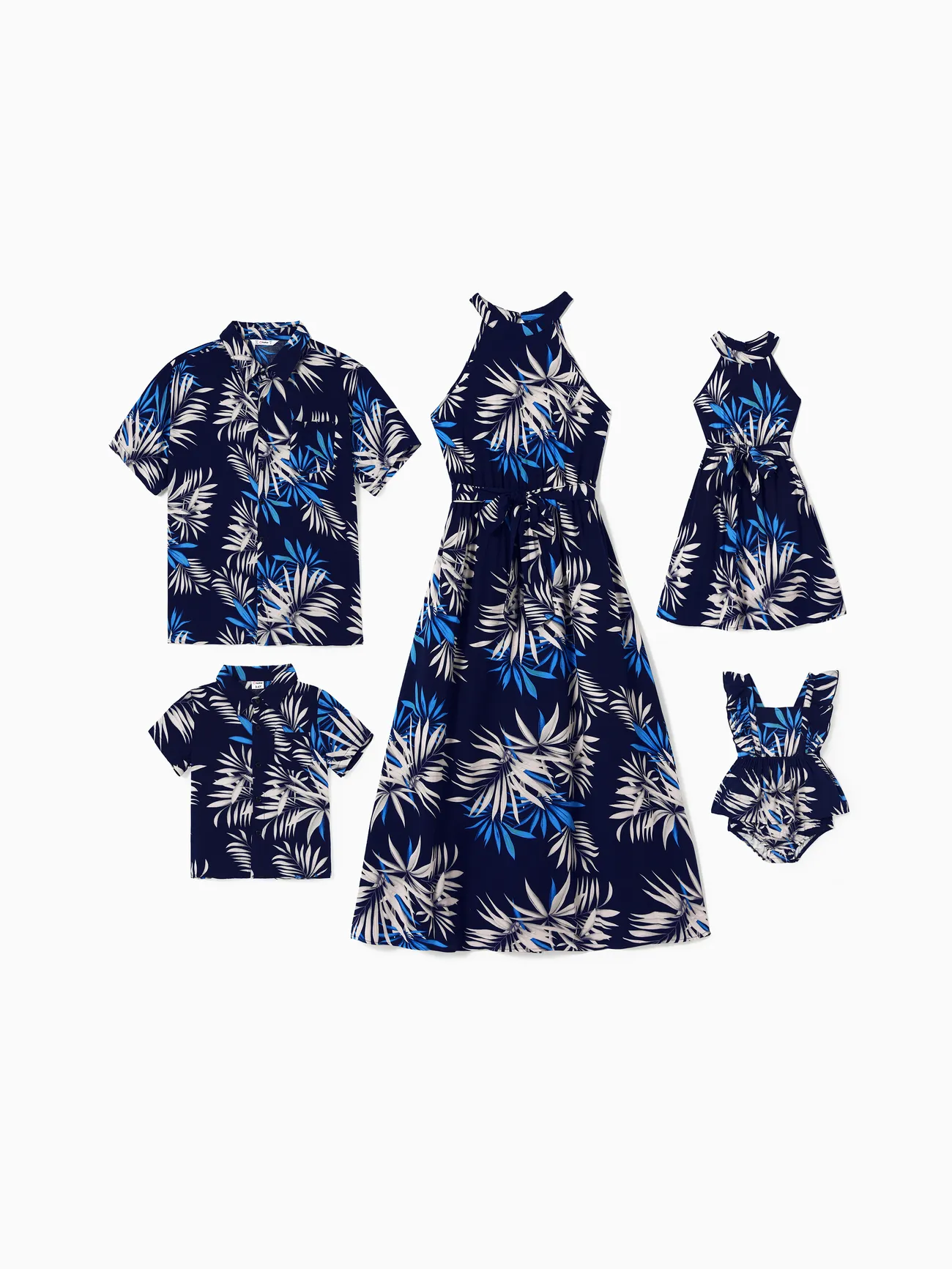 Look de família Plantas e flores tropicais Manga curta Conjuntos de roupa para a família Conjuntos Azul Escuro big image 1