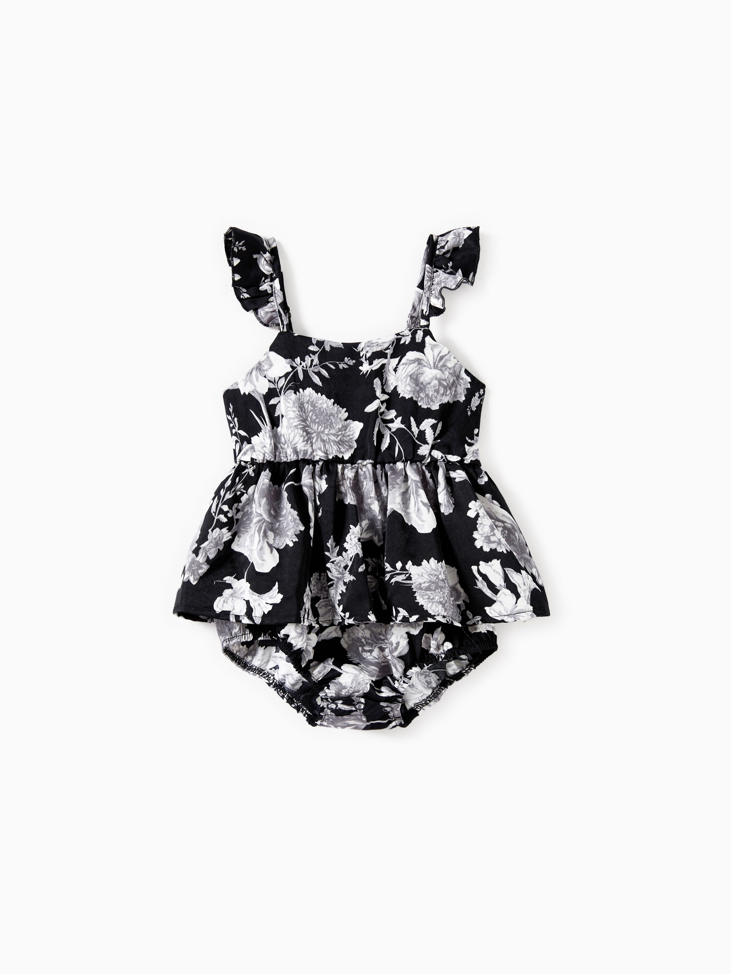 

Mommy and Me Black Floral Tie Neck Ruched Bust Sateen Slip Dress