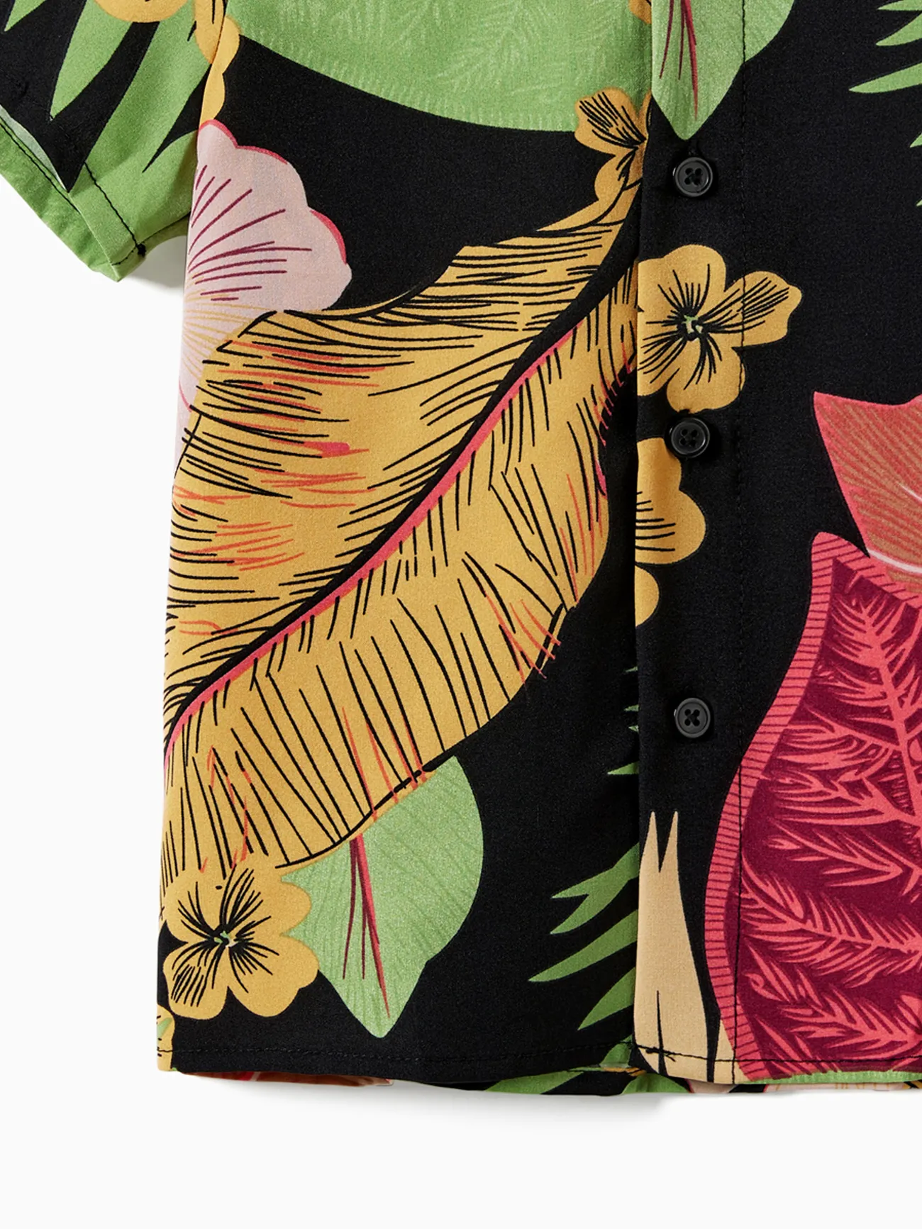 Family Matching Floral Beach Shirt and Split Hem Shirred Strap Dress Sets Black big image 1
