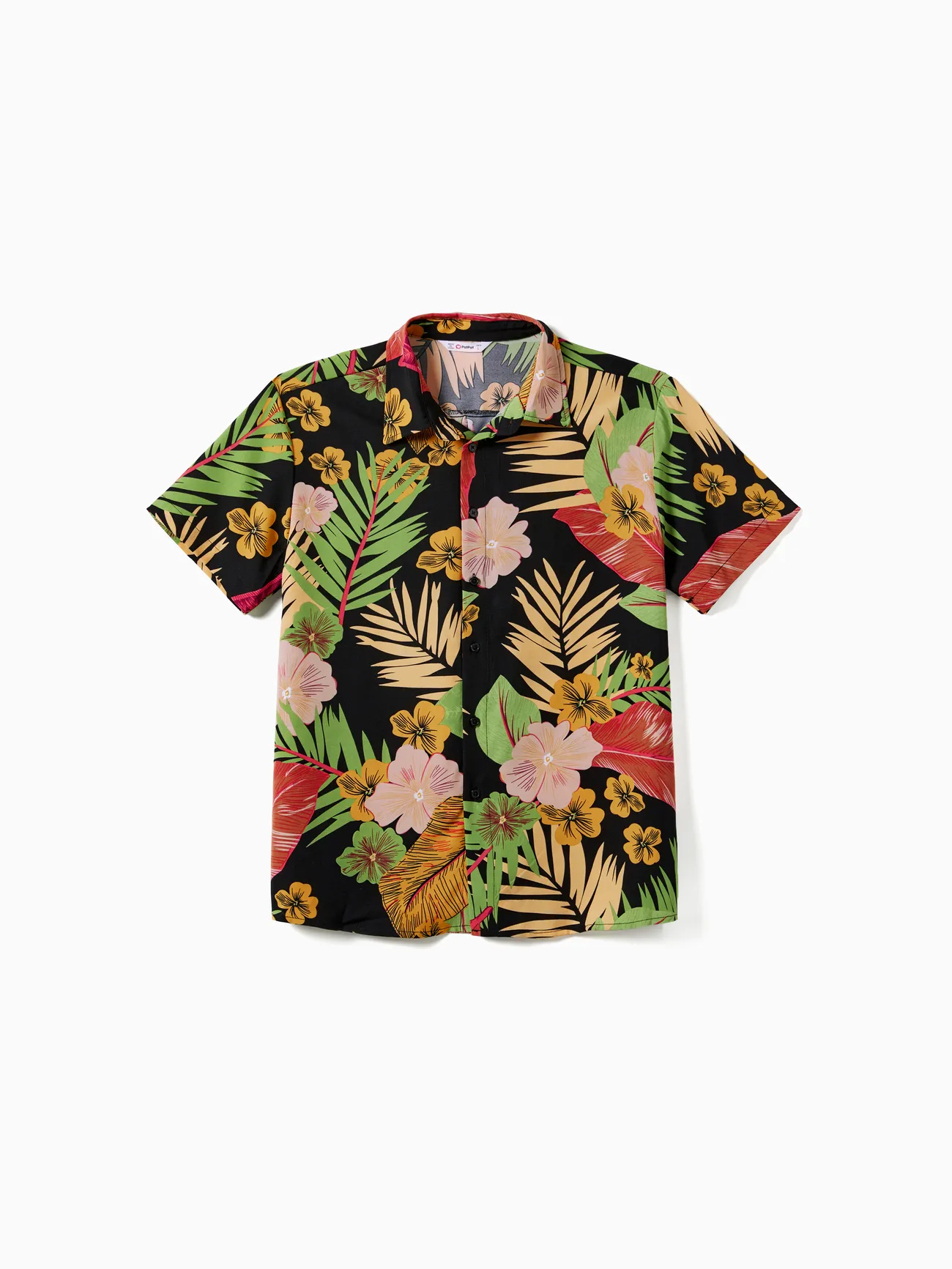 Family Matching Floral Beach Shirt and Split Hem Shirred Strap Dress Sets Black big image 1