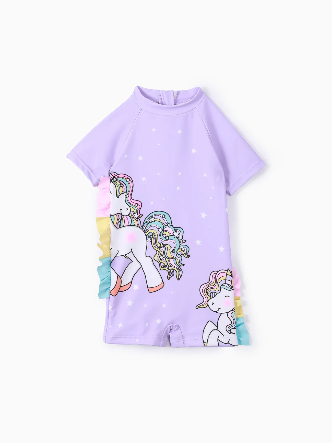 Toddler Girl Unicorn Print Swimsuit Purple big image 1