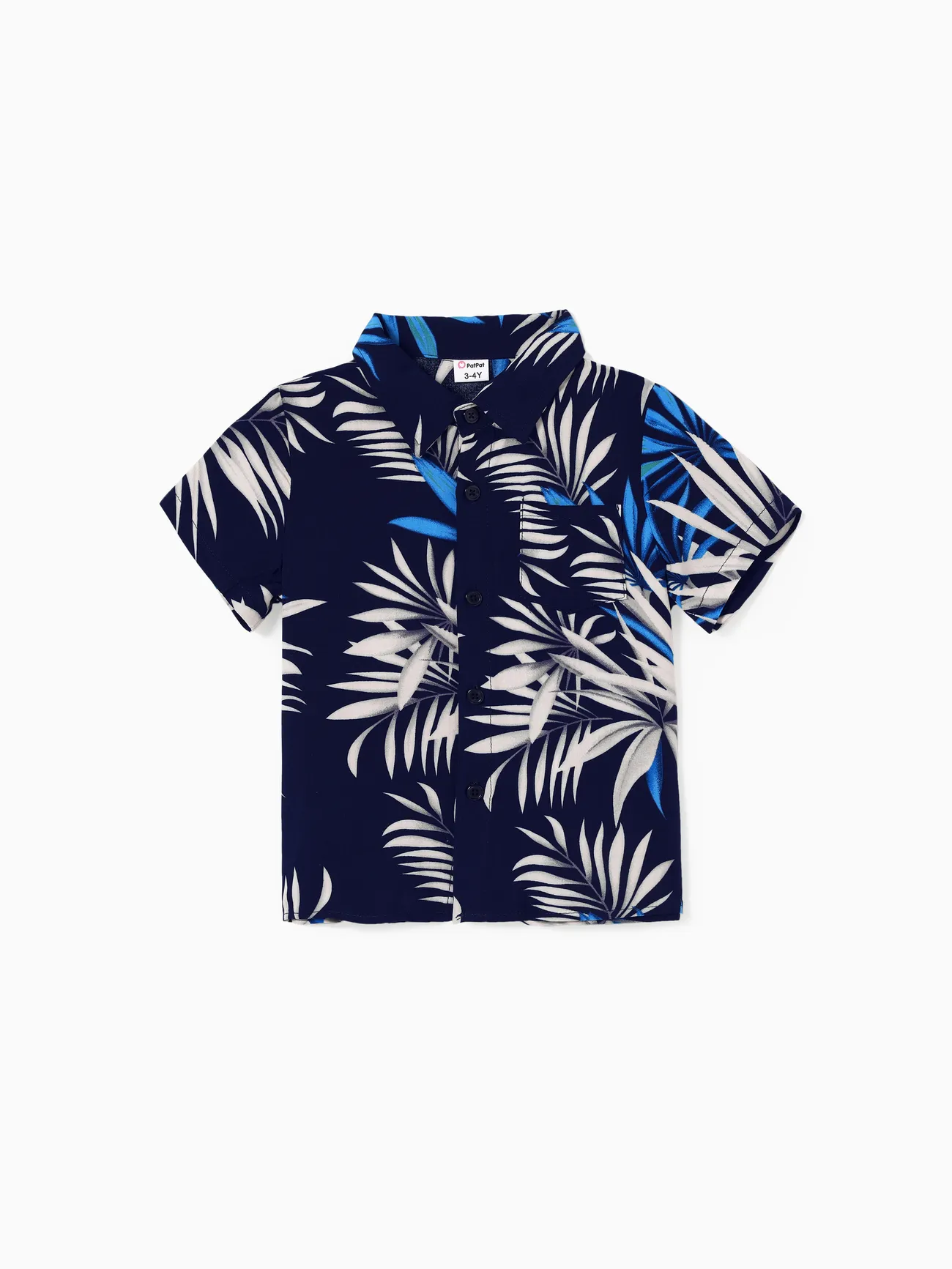 Family Matching Leaf Print Beach Shirt and High Neck Halter A-Line Maxi Dress Sets Deep Blue big image 1