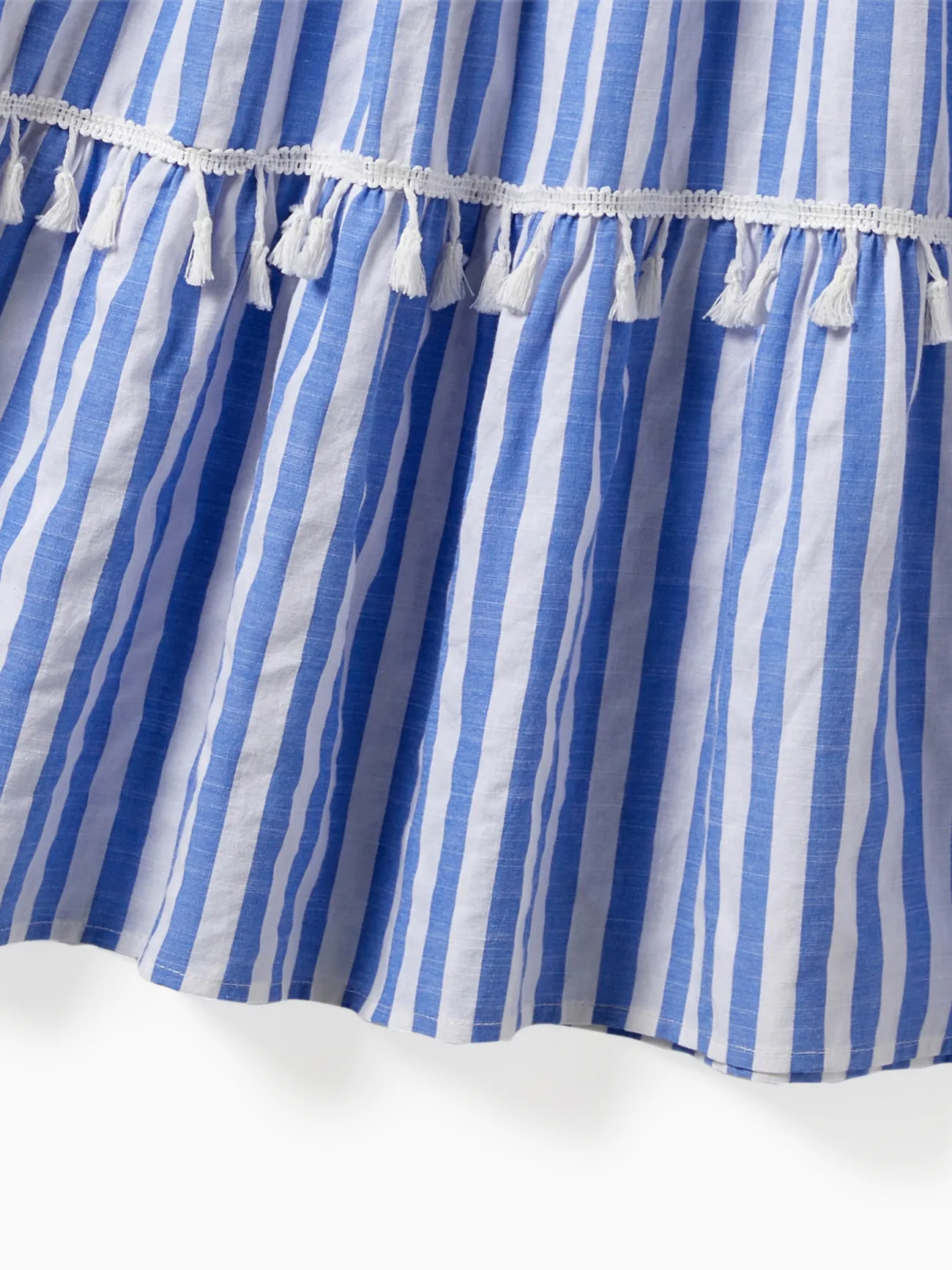 Girl - Family Matching Stripe Shirt and High Neck Halter Tiered Tassel Trim Dress Sets - Blue - image 12