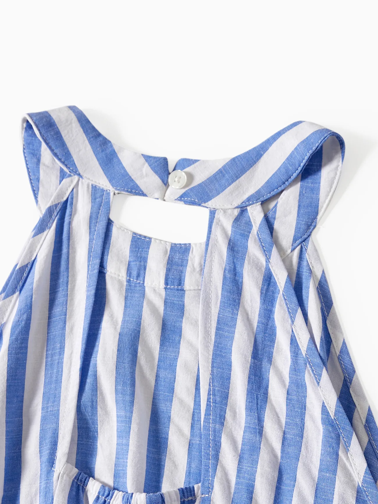Girl - Family Matching Stripe Shirt and High Neck Halter Tiered Tassel Trim Dress Sets - Blue - image 10