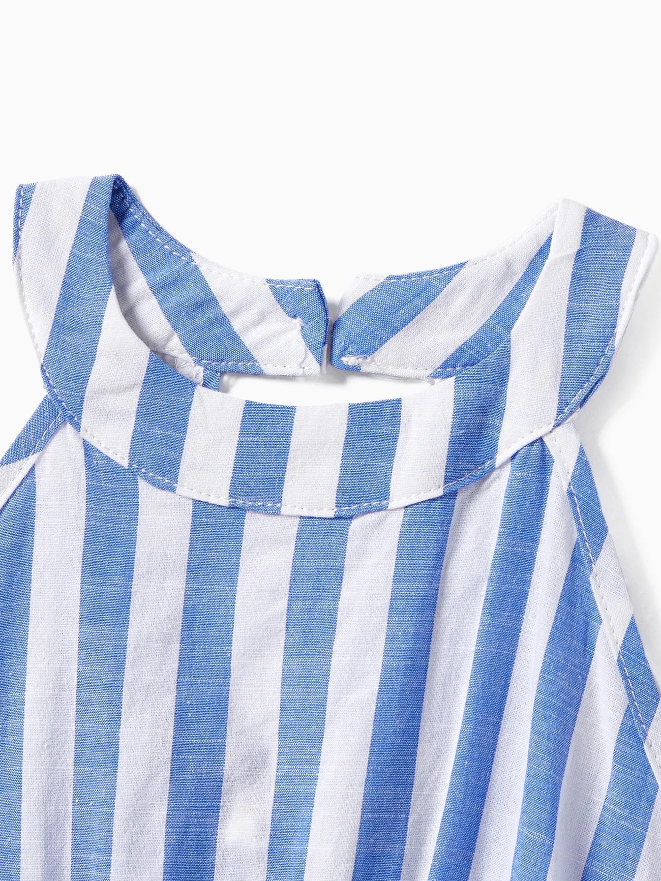 Women - Family Matching Stripe Shirt and High Neck Halter Tiered Tassel Trim Dress Sets - Blue - image 5
