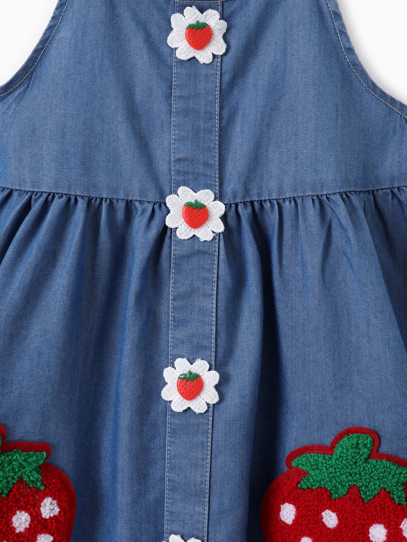 Toddler Girl Cooling Denim Strawberry Embroidery Flutter-sleeve Dress DENIMBLUE big image 1