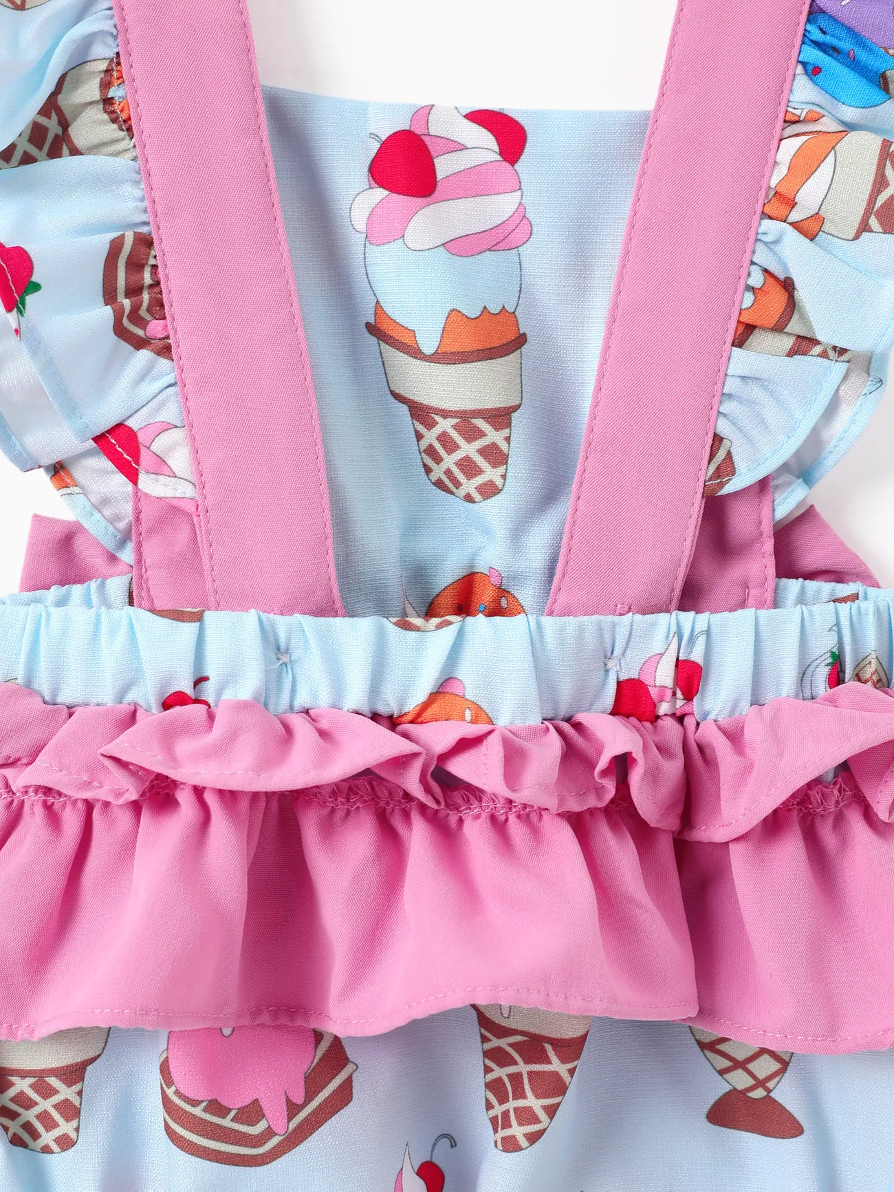 Baby Girl Ice cream Print Ruffled Romper with Headband Colorful big image 1