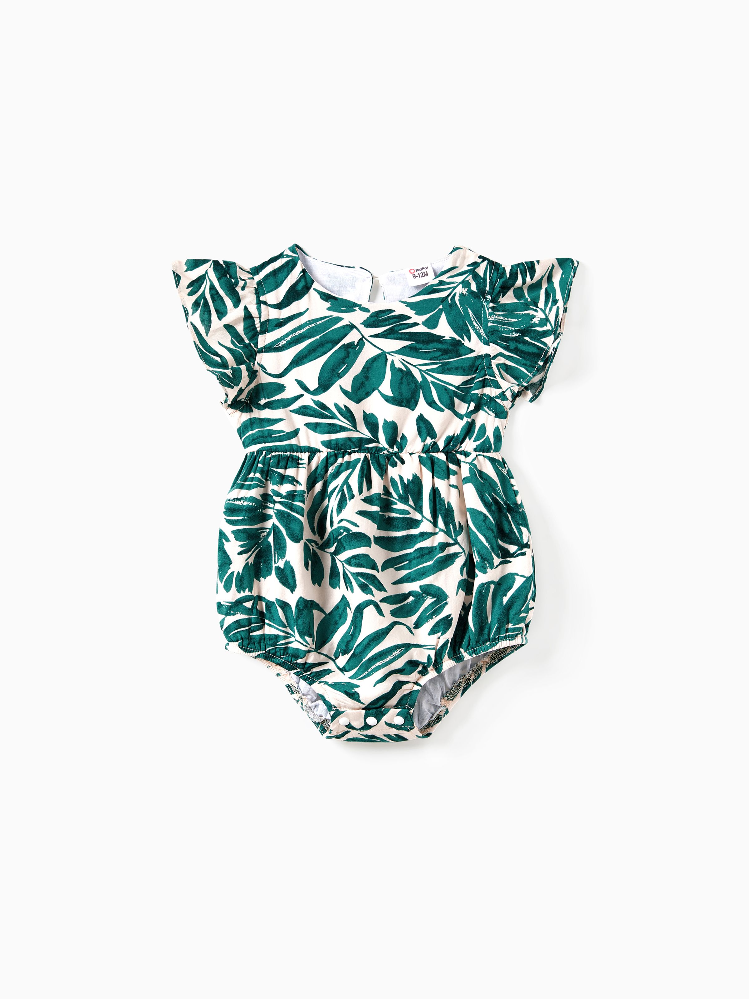 

Family Matching Leaf Print Beach Shirt and High Neck Halter Belt Maxi Dress Sets