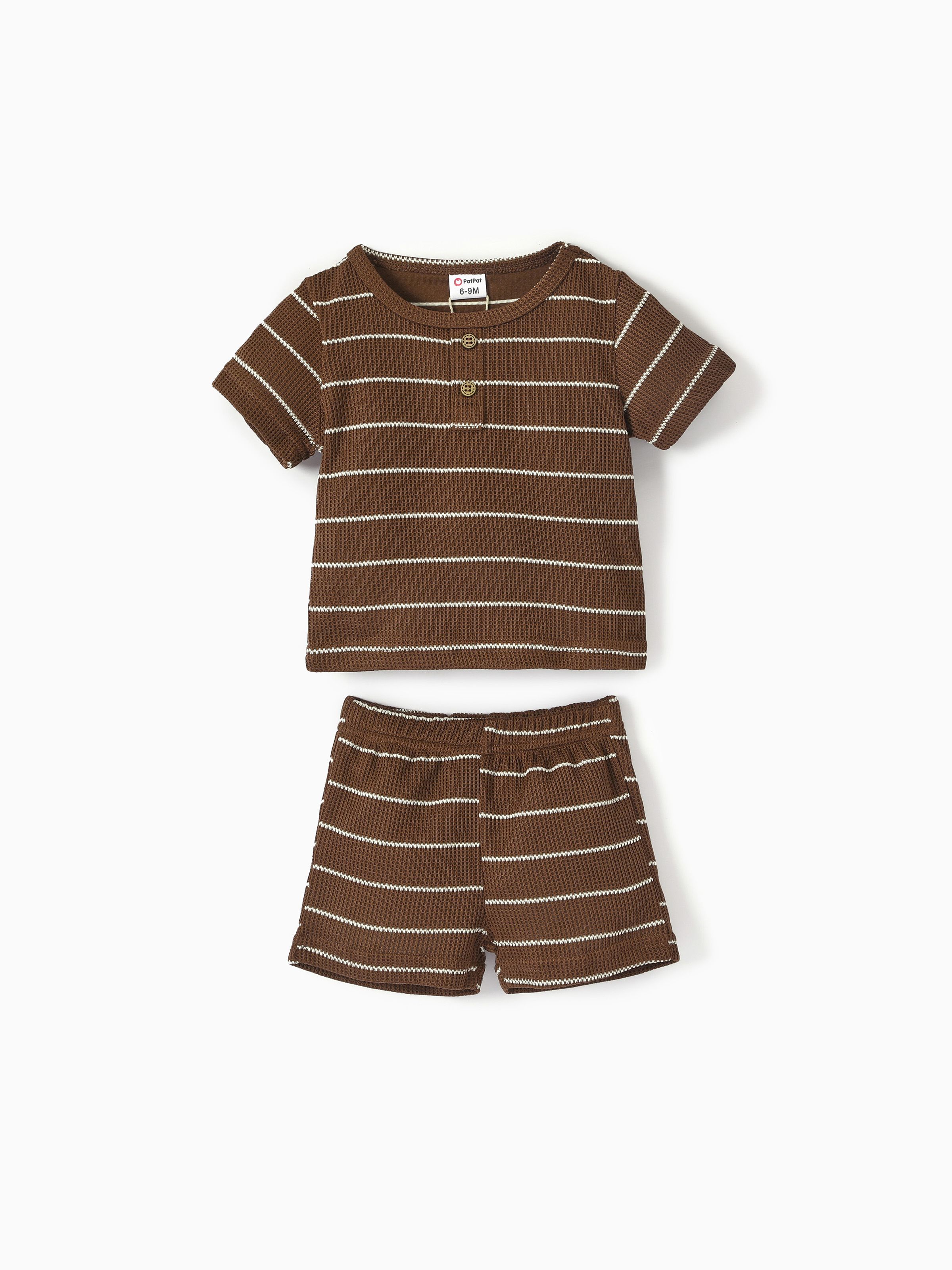 

Boy's 2pc Henley Stripe Short Sleeve Casual Set - Polyester Baby's Sets