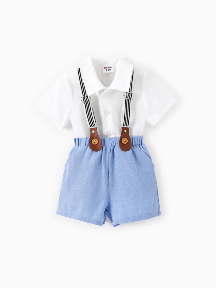 Baby Boy 2pcs Button Romper and Overalls Set