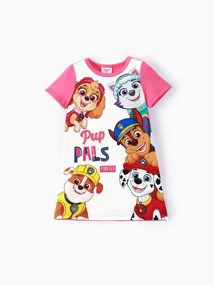 Paw Patrol Kurzarm-Baumwollkleid mit Buchstabendruck für Kleinkinder in Blockfarben