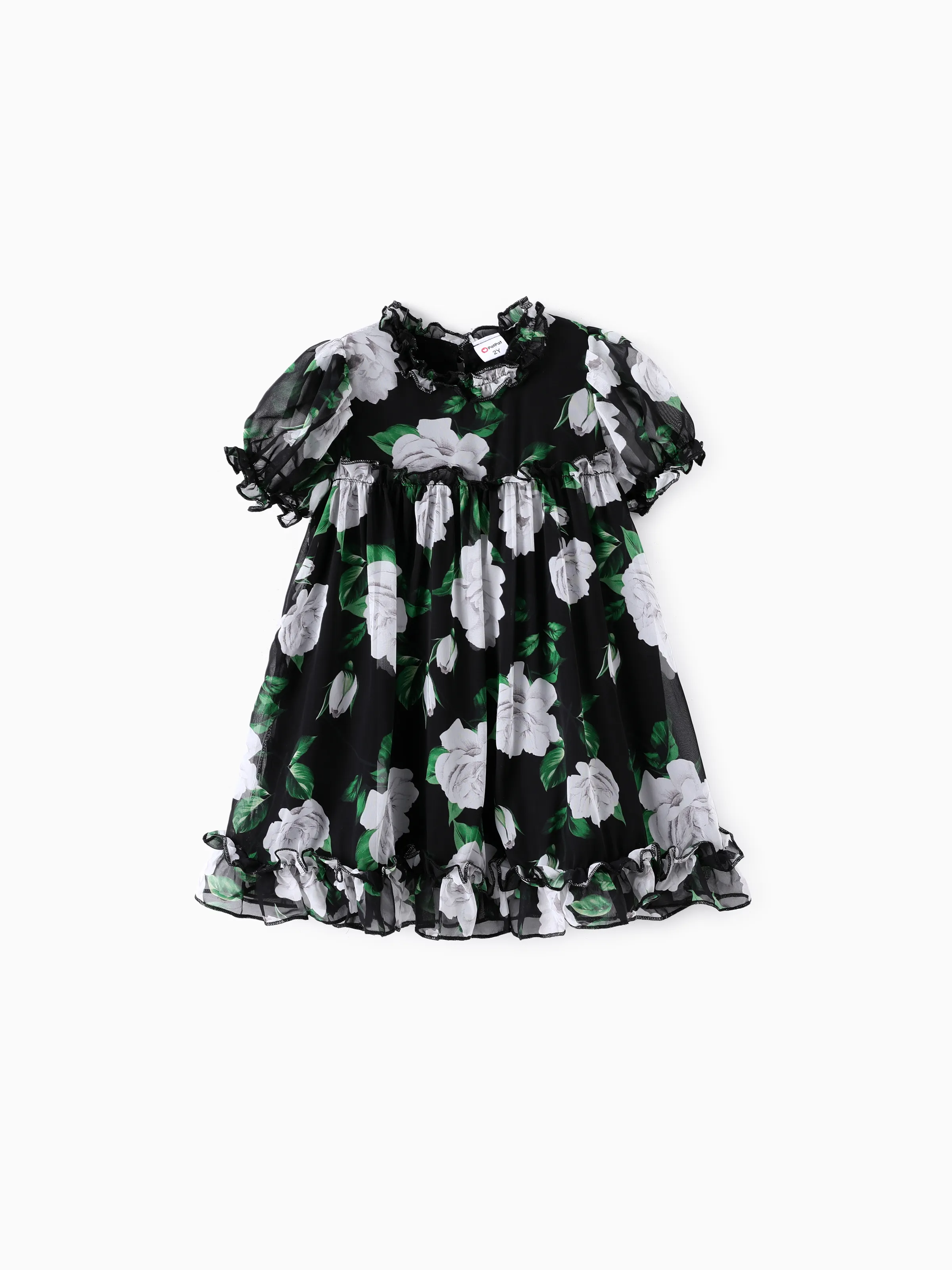 Conjunto de vestido de algodón para niña con borde de agarre, patrón floral grande - 1 pieza