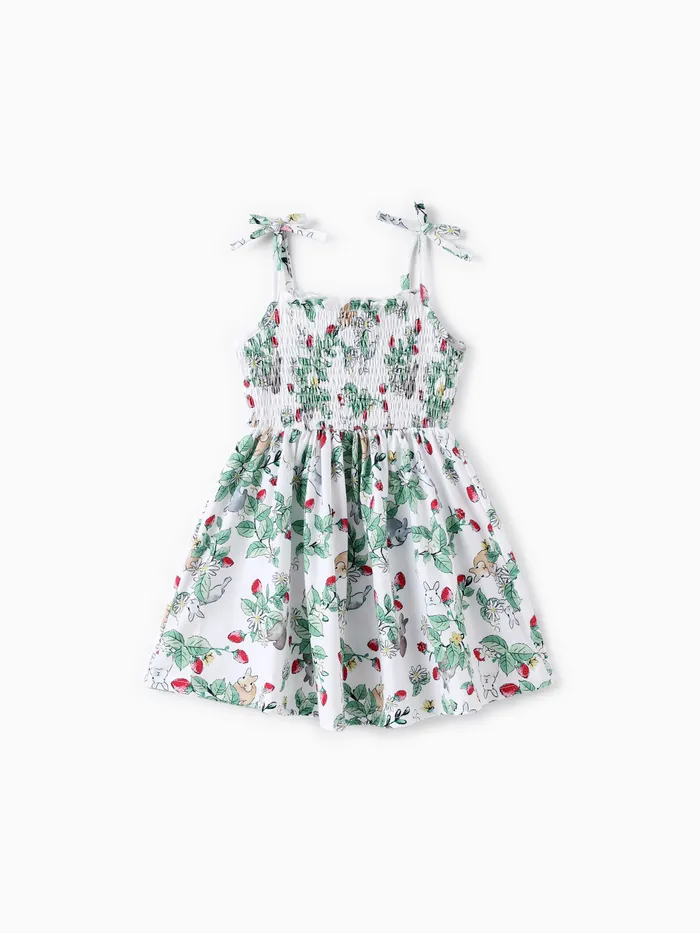 Kleinkind Mädchen Kaninchen Print gesmoktes Camisole-Kleid