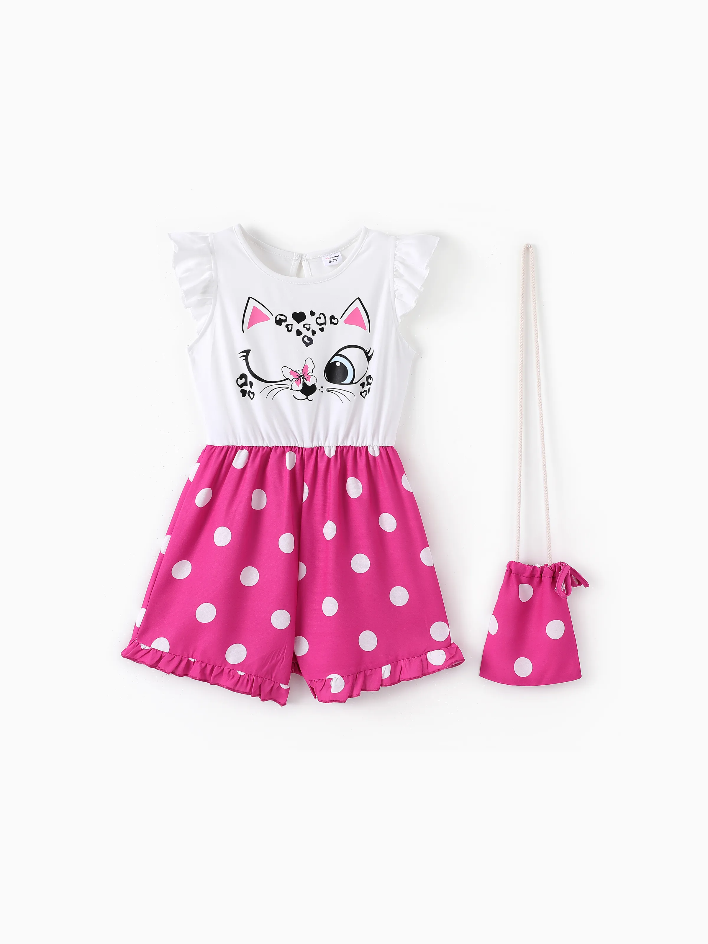 

Kid Girl Elephant/Cat Print Colorblock Jumpsuit with Crossbody Bag