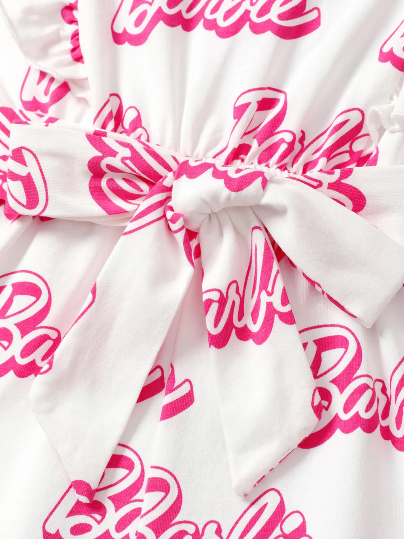 Barbie Toddler Girl Cotton Letter Print Ruffled Belted Rompers Multi-color big image 1