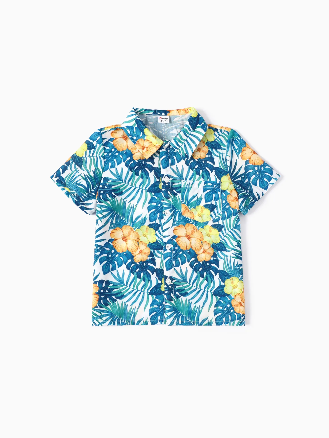 Kid Boy 2pcs Tropical Plant Print Shirt and Cooling Denim Shorts Set Multi-color big image 1
