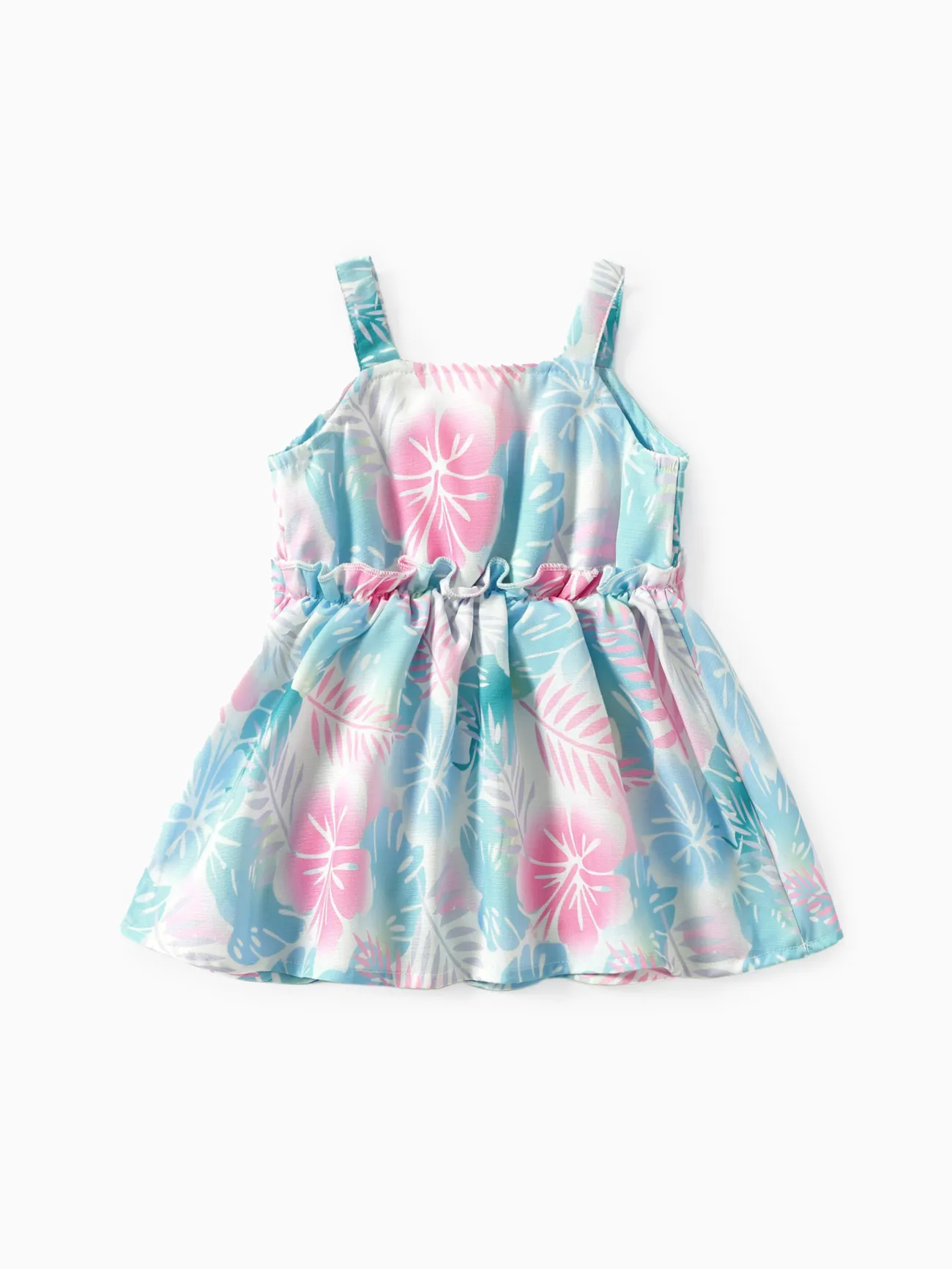 迪士尼針跡 嬰兒 荷葉邊 熱帶植物花卉 甜美 無袖 連衣裙 彩色 big image 1