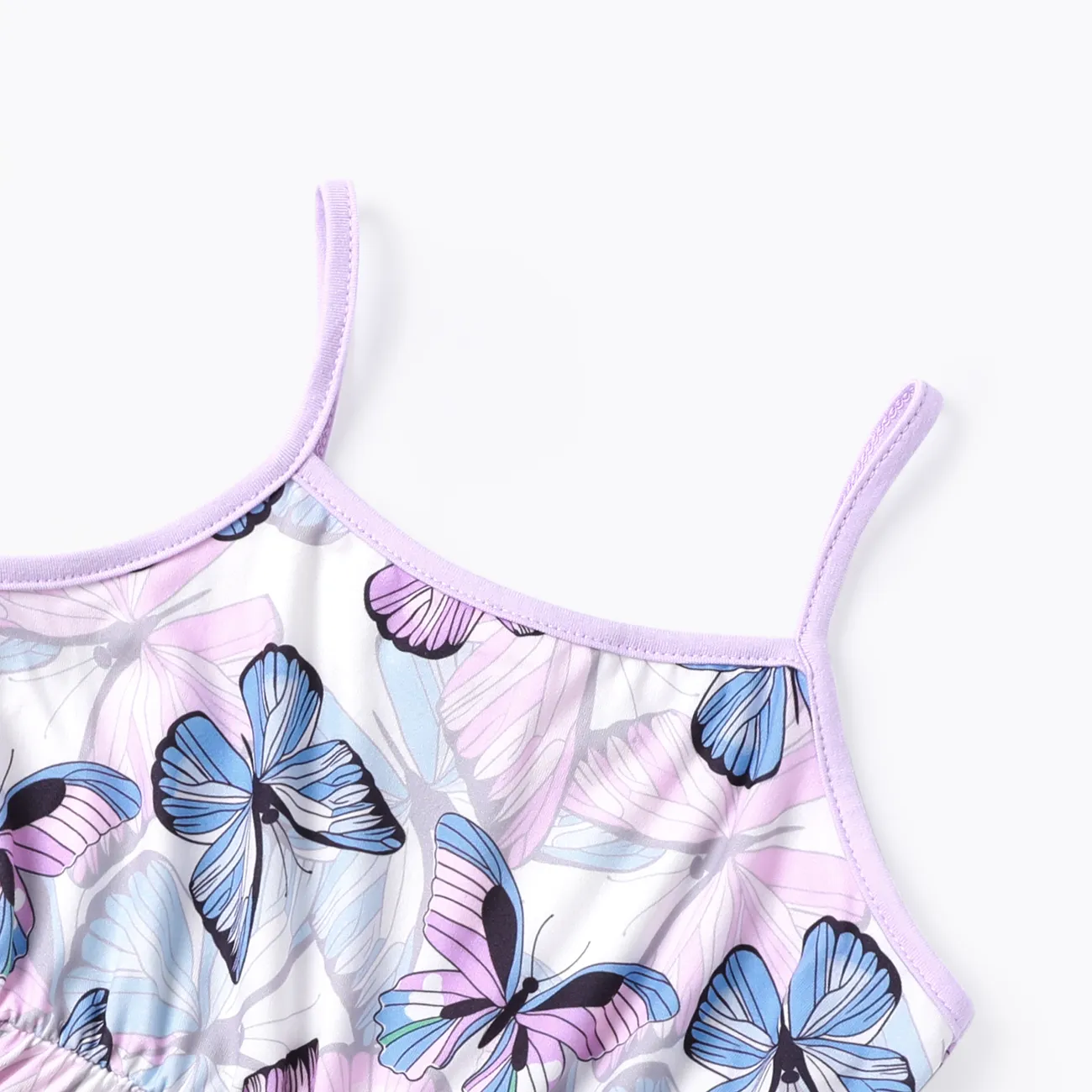 Toddler Girl Butterfly Print Cami Rompers Light Purple big image 1
