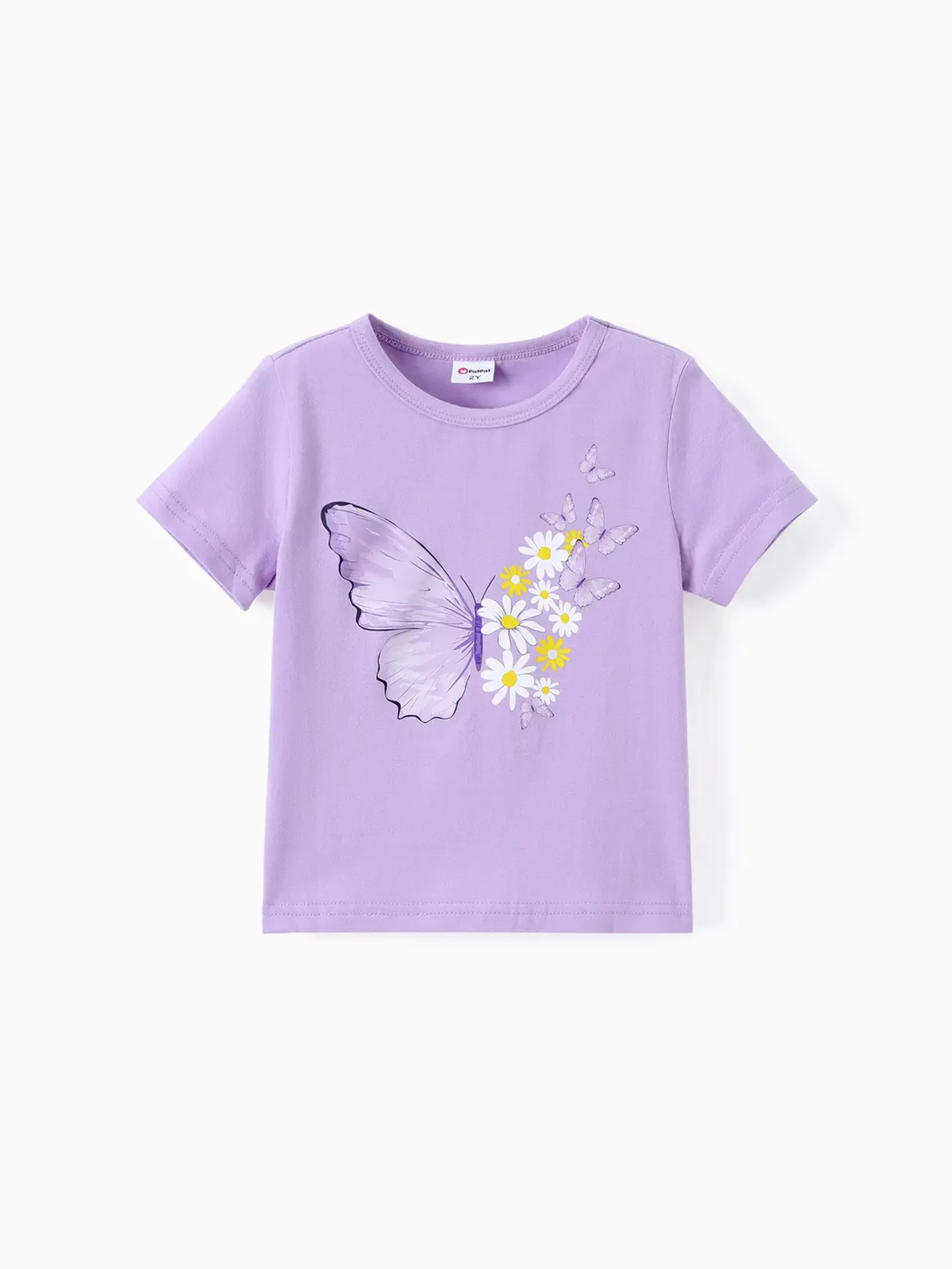 幼兒/小女孩 2 件甜美蝴蝶印花 T 恤和小雛菊緊身褲套裝 紫色 big image 1