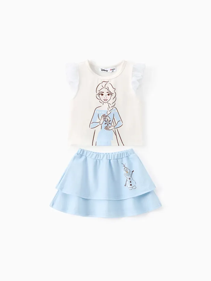 Disney Frozen Toddler Girls Elsa/Anna 2pcs Naia™ Character Print Ruffle Top avec Jupe Ensemble 