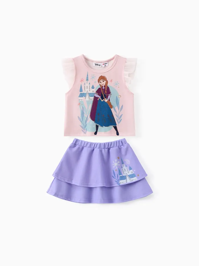 Disney Frozen Toddler Girls Elsa/Anna 2pcs Naia™ Character Print Ruffle Top con Conjunto de Falda