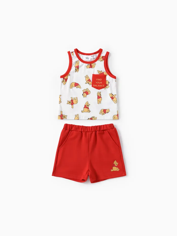 Disney Winnie the Pooh Niño Pequeño Niños / Niñas 2pcs Naia™ Jumping Winnie Print Camiseta sin mangas con conjunto de pantalones cortos