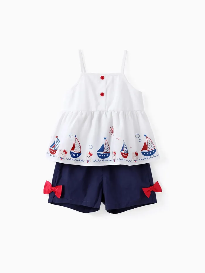 Enfant en bas de gamme fille 2pcs sailboat Print Cami Top and Shorts Set