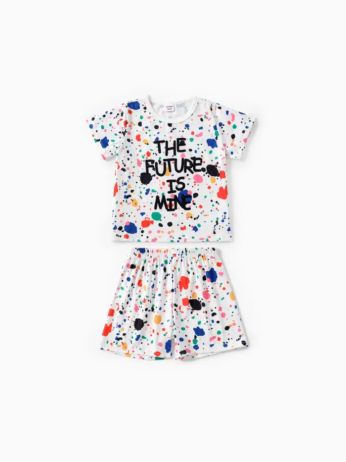 2pcs Toddler Boy/Girl Playful Letter Painting Print Tee and Shorts Set