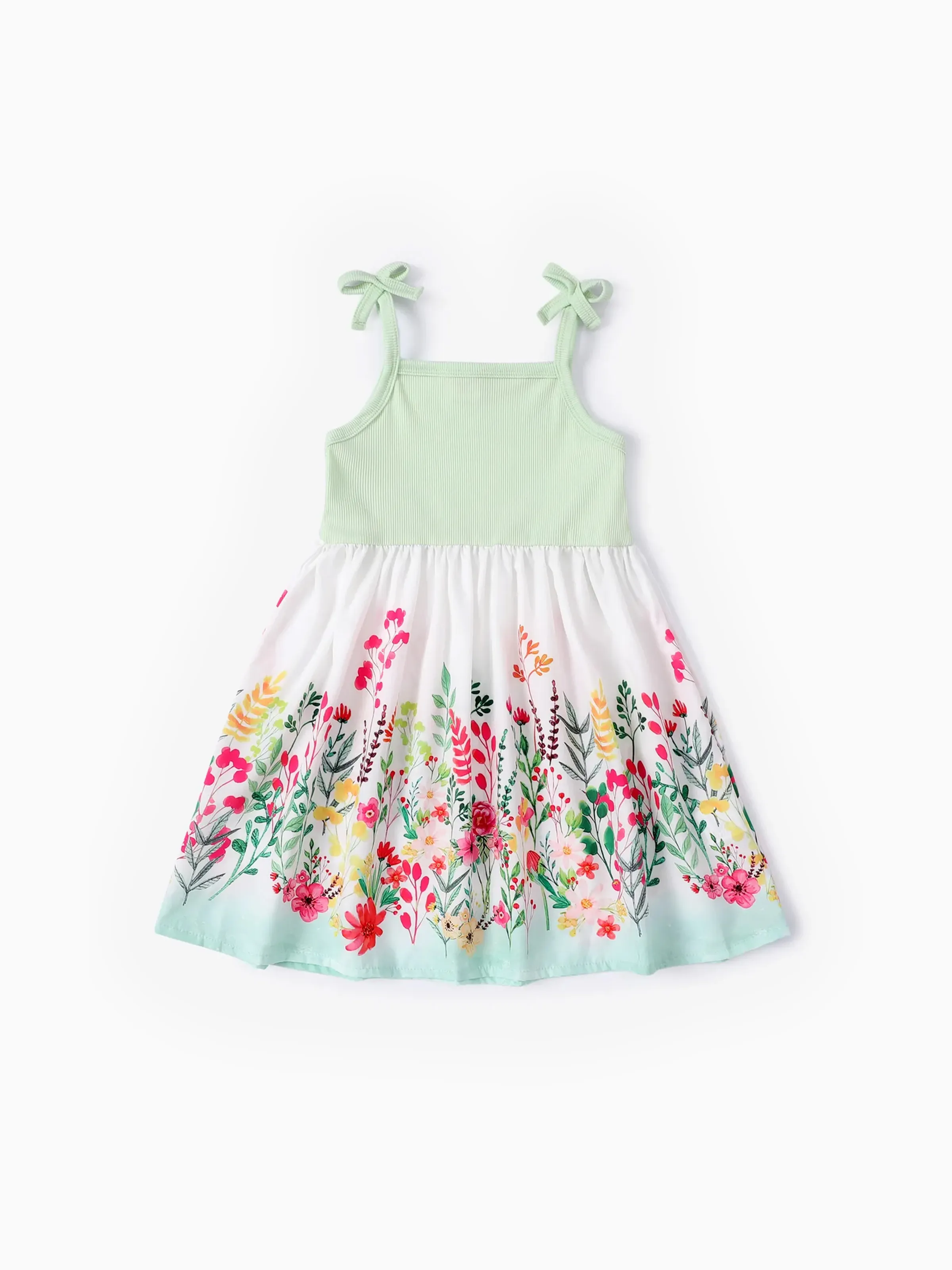 Toddler Girl Floral Splicing Hanging Strap Sweet Dresses