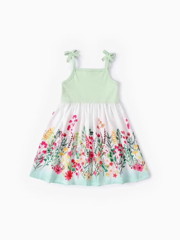 Toddler Girl Floral Splicing Hanging Strap Sweet Dresses