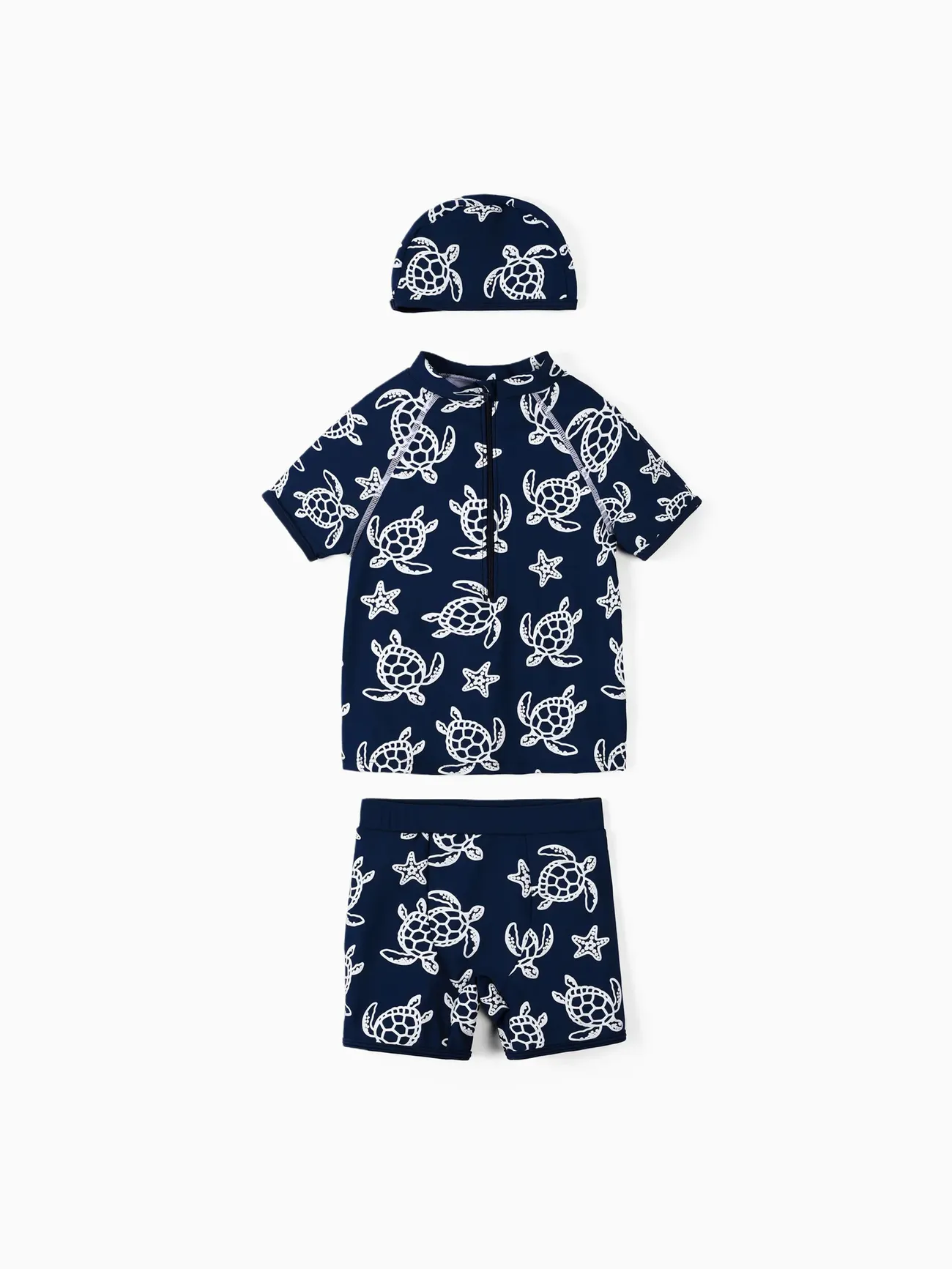 Toddler Boy/Girl 3pcs Water-reactive Marine Animal Print Swimsuits Set DeepBlue big image 1