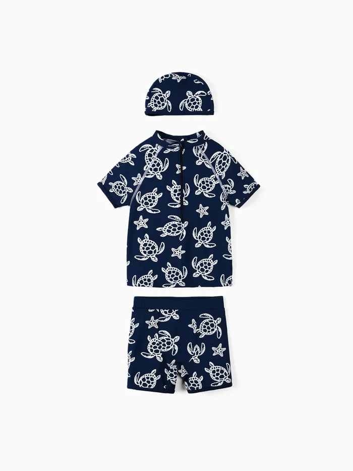 Tout-petit garçon / fille 3pcs ensemble de maillots de bain à imprimé animal marin réactif à l’eau
