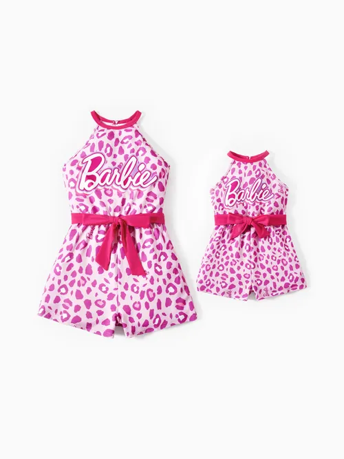 Barbie Mommy & Me Girls Rosa Leopardo Estampado Moño Moño
