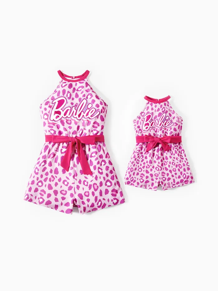 Barbie Mommy & Me Girls Pink Leopard Print Bowknot Romper
