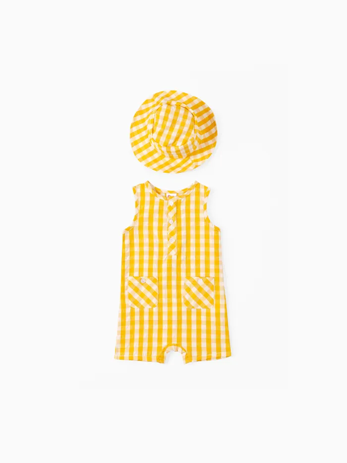 Baby Boy 2pcs Grid Print Jumpsuit with Hat