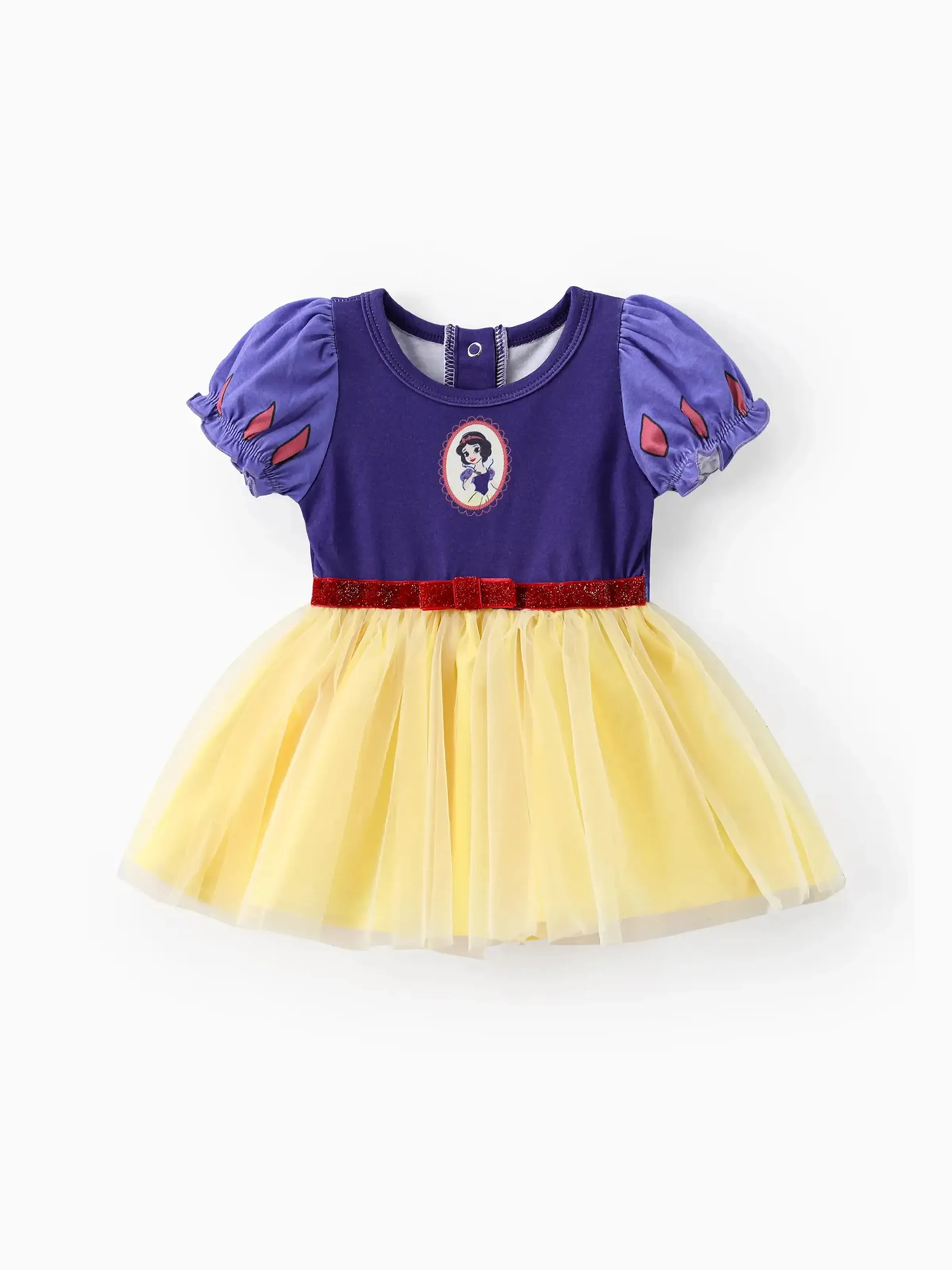 迪士尼公主嬰兒/幼兒女孩 1 件 Naia™ 橢圓形人物印花設計泡泡袖網眼連衣裙
