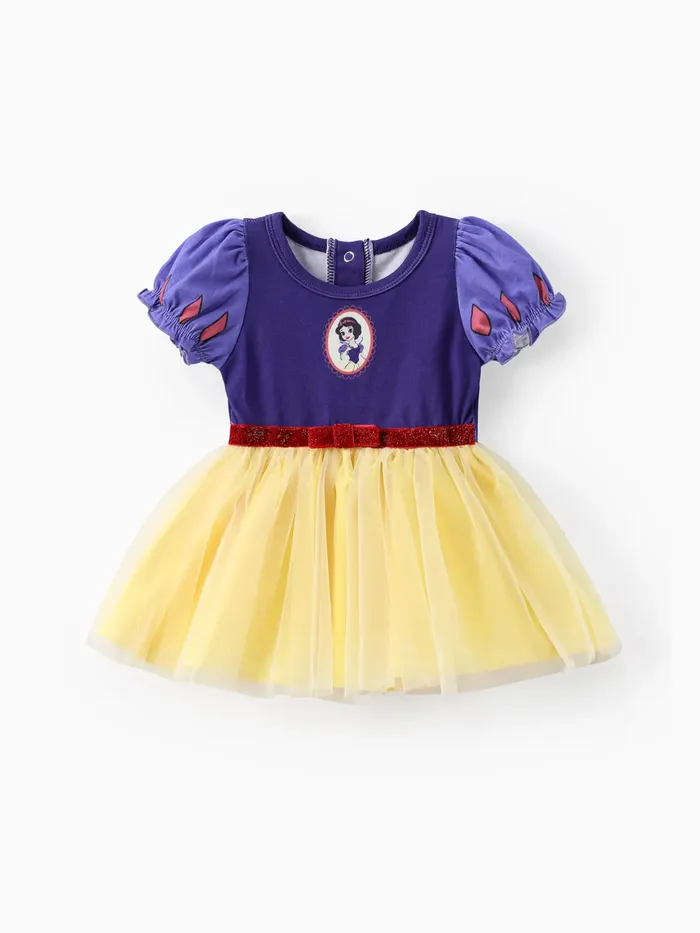 Disney Princess Bebê/Meninas Pequenas 1pc Naia™ Oval Character Print Design Bubble Sleeves Mesh Dress
