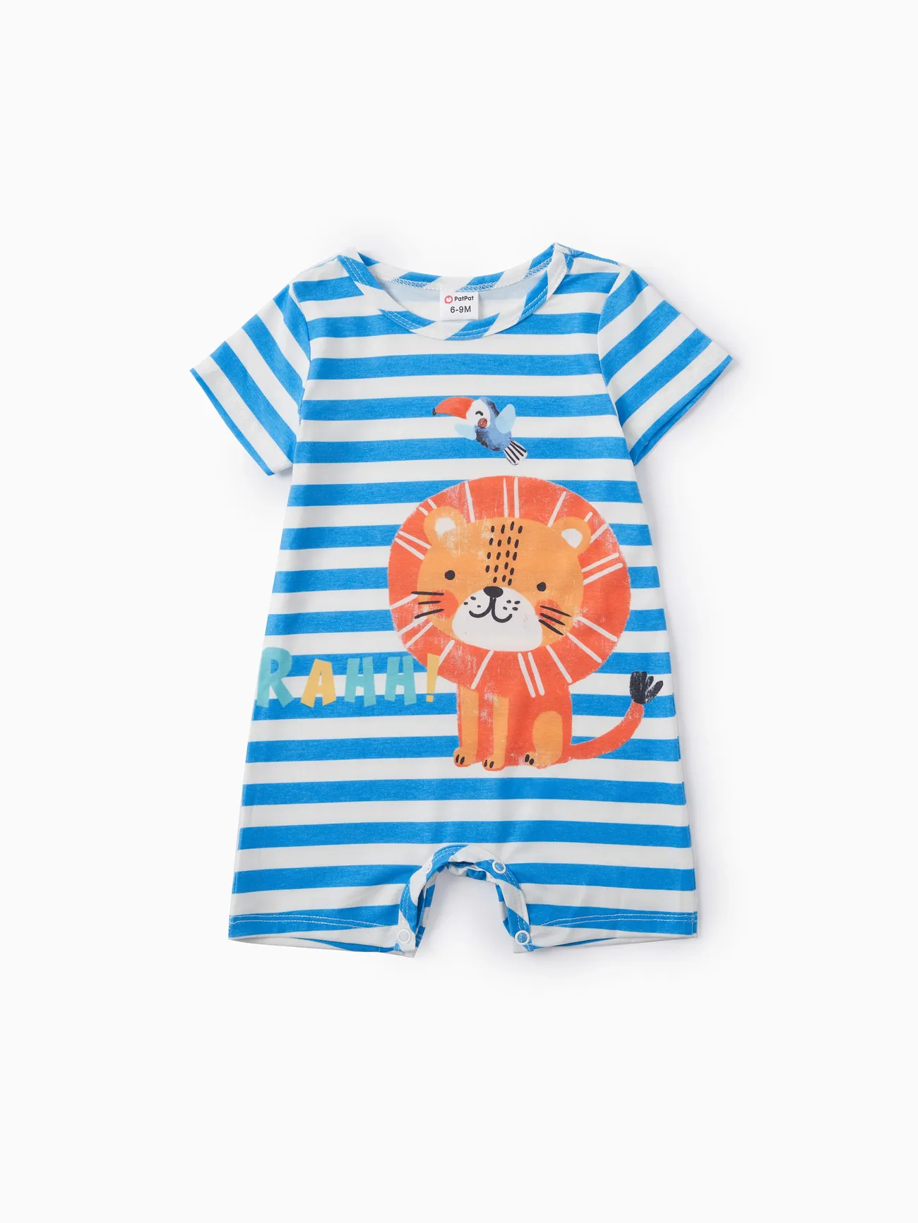 嬰兒 男 獅子 童趣 短袖 連身衣 藍色 big image 1