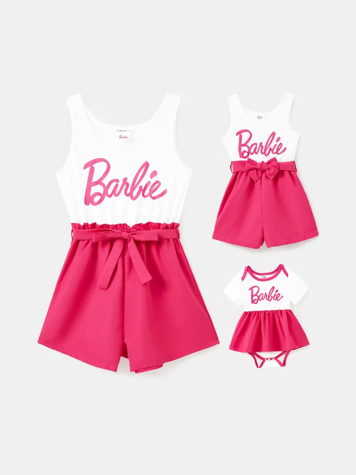 Barbie Maman et moi Lettre Print Belted Combo Tank Rompers
