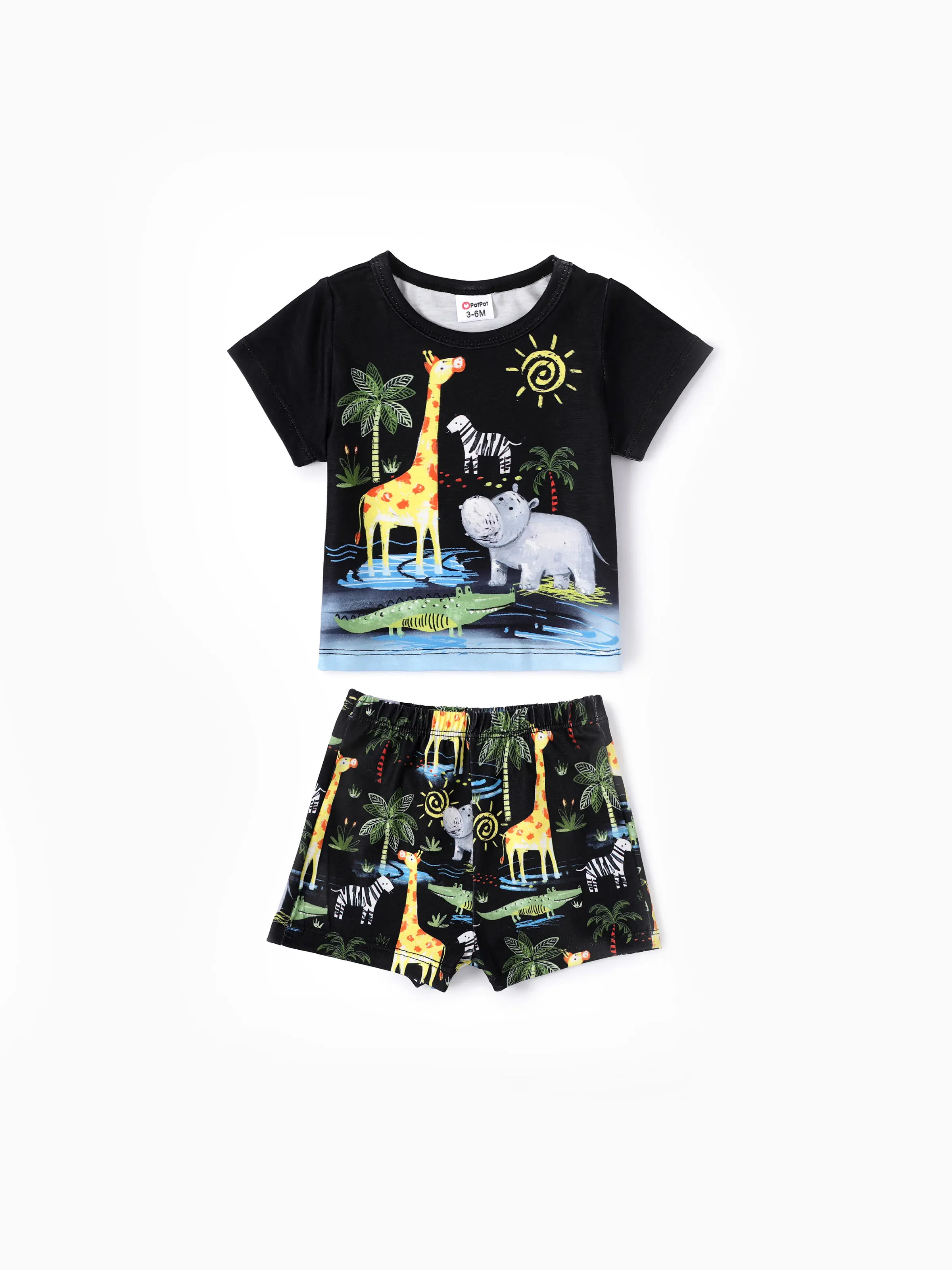 

2pcs Baby Boy Childlike Animal Pattern Tee and Shorts Set