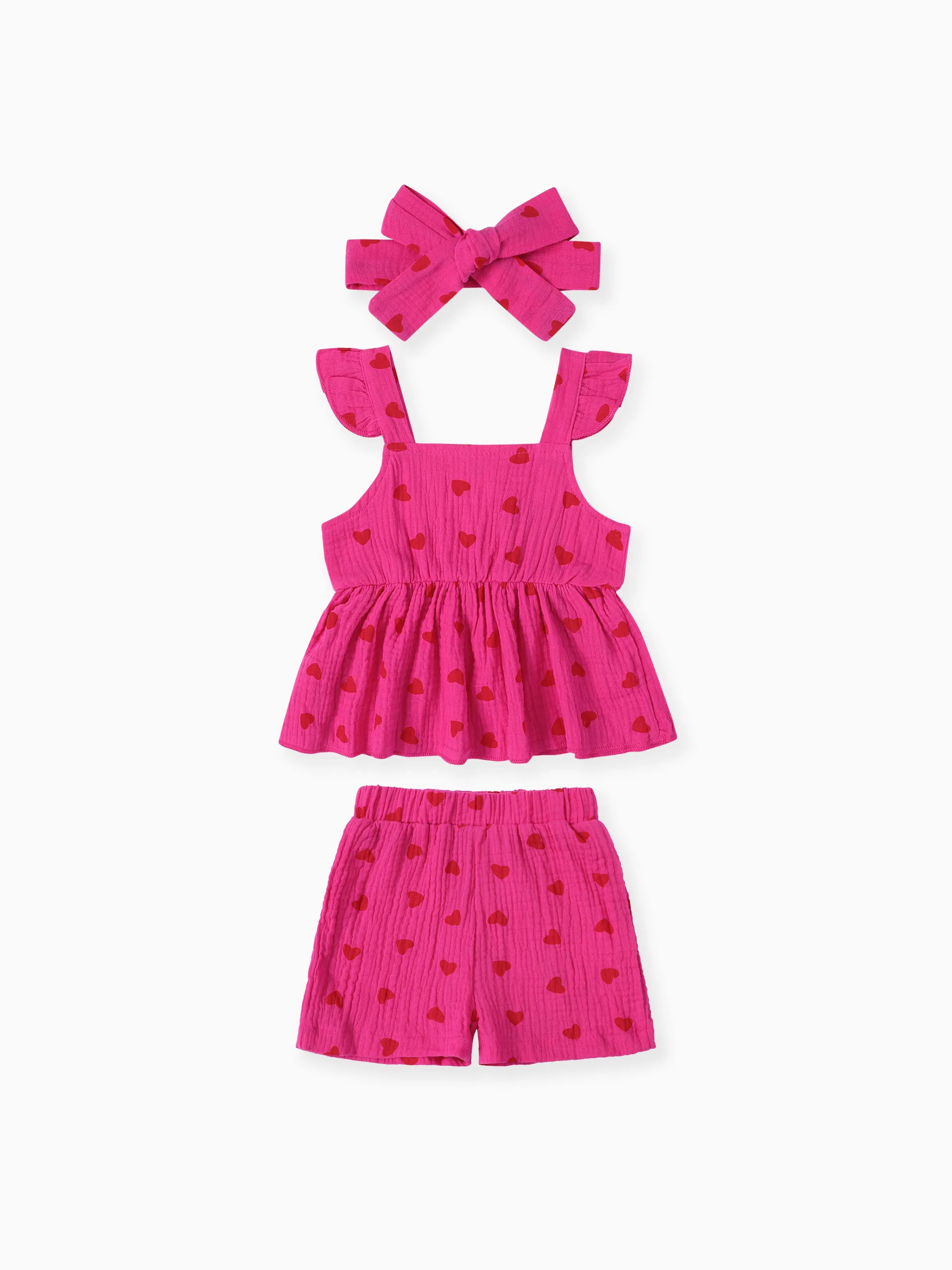 Sweet Heart-shaped Baby Girl 3pcs Cotton Summer Set