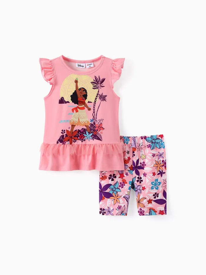 Disney Princess 2pcs Toddler Girls Naia™ Character Print Ruffled Top con Leggings A Rayas