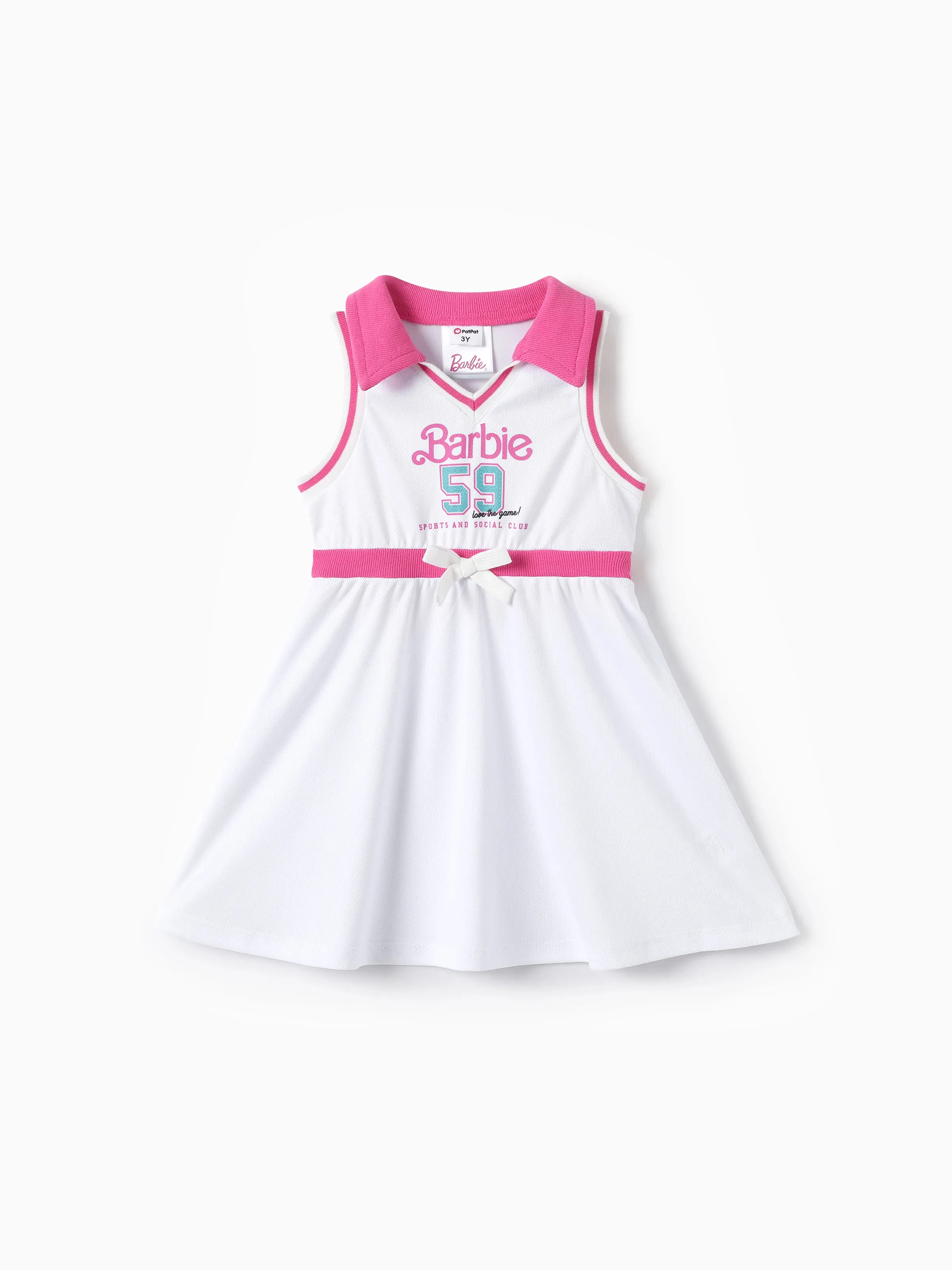 

Barbie Toddler/Kid Girls 1pc Classic Letter Logo with Number Print Sporty Sleeveless Bowknot Polo Dress