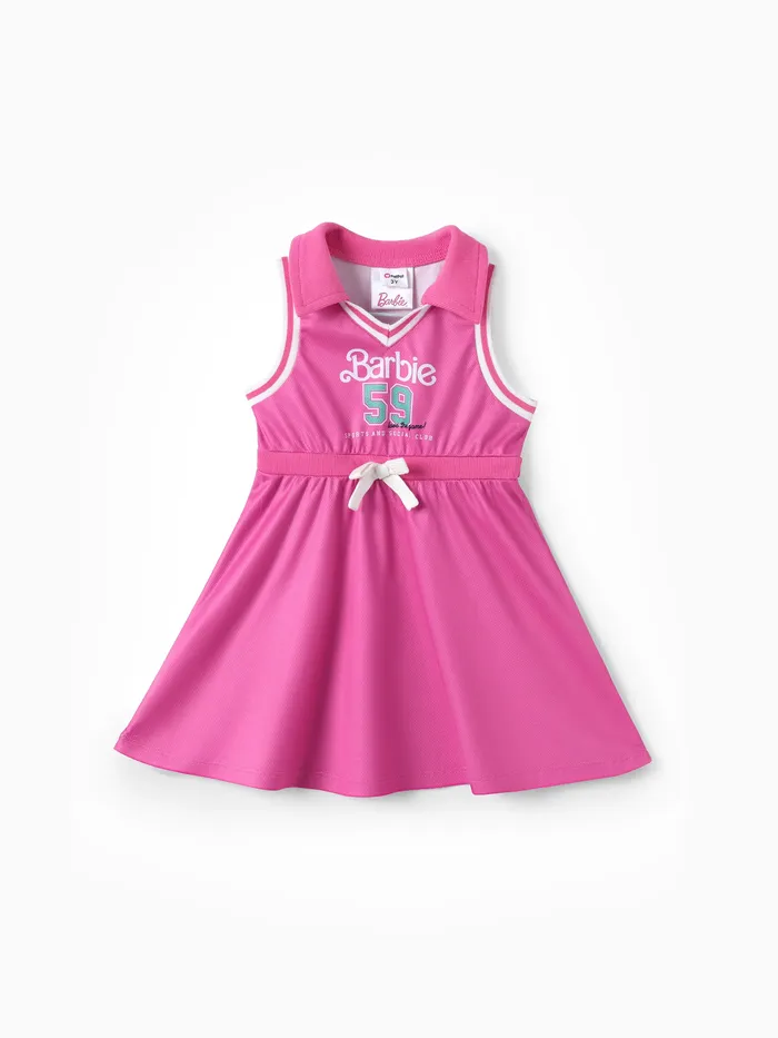 Barbie Toddler/Kid Girls 1pc Classic Letter Logo with Number Print Sporty Sleeveless Bowknot Polo Dress