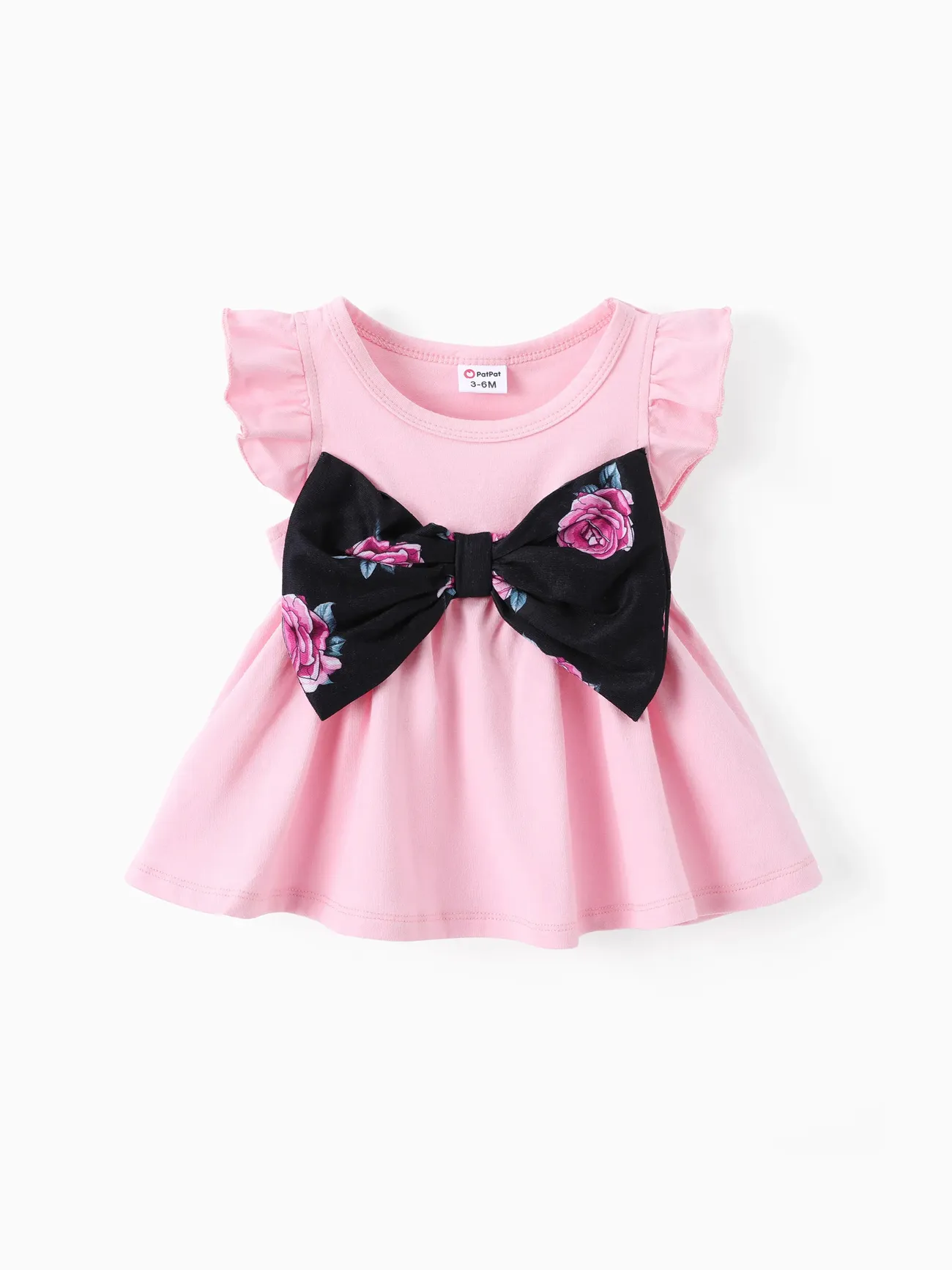 2pcs Baby / Toddler Girl Sweet Bowknot Fliptter-sleeve Top y Conjunto de Leggings con Estampado Floral Rosado big image 1